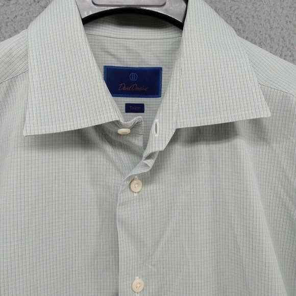 David Donahue Shirt Mens 17 White Grid Micro Check Button‎ Up Office Workwear - Picture 2 of 8